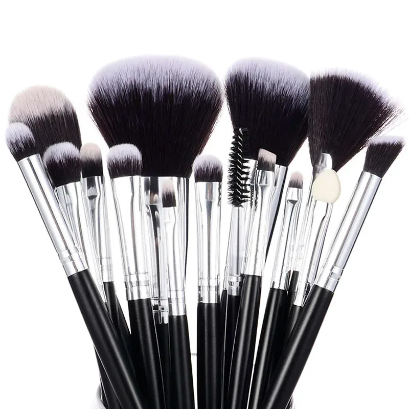 Set Berus Mekap 15pcs Berus Kipas Serbuk Bedak Pemerah Pipi Bronzer Pembayang Mata Pelapik Alis Lip Gloss Alat Campuran Serlahkan Kontur — image 4