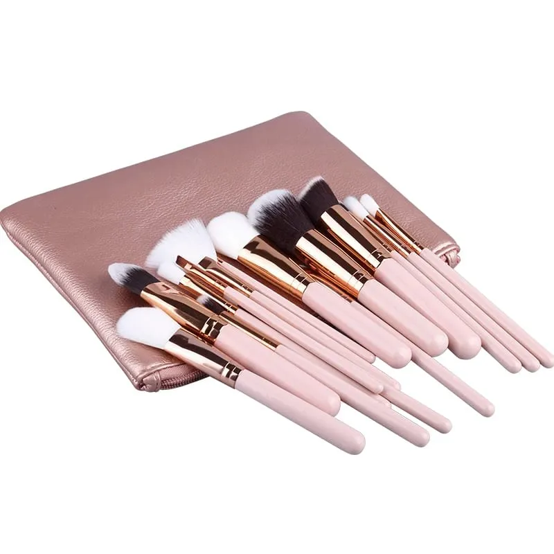 Pro 15-teiliges Make-up-Pinsel-Set für Puder, Foundation, Lidschatten, Make-up-Pinsel, Kosmetik, weiches Kunsthaar, mit Lederetui — image 5