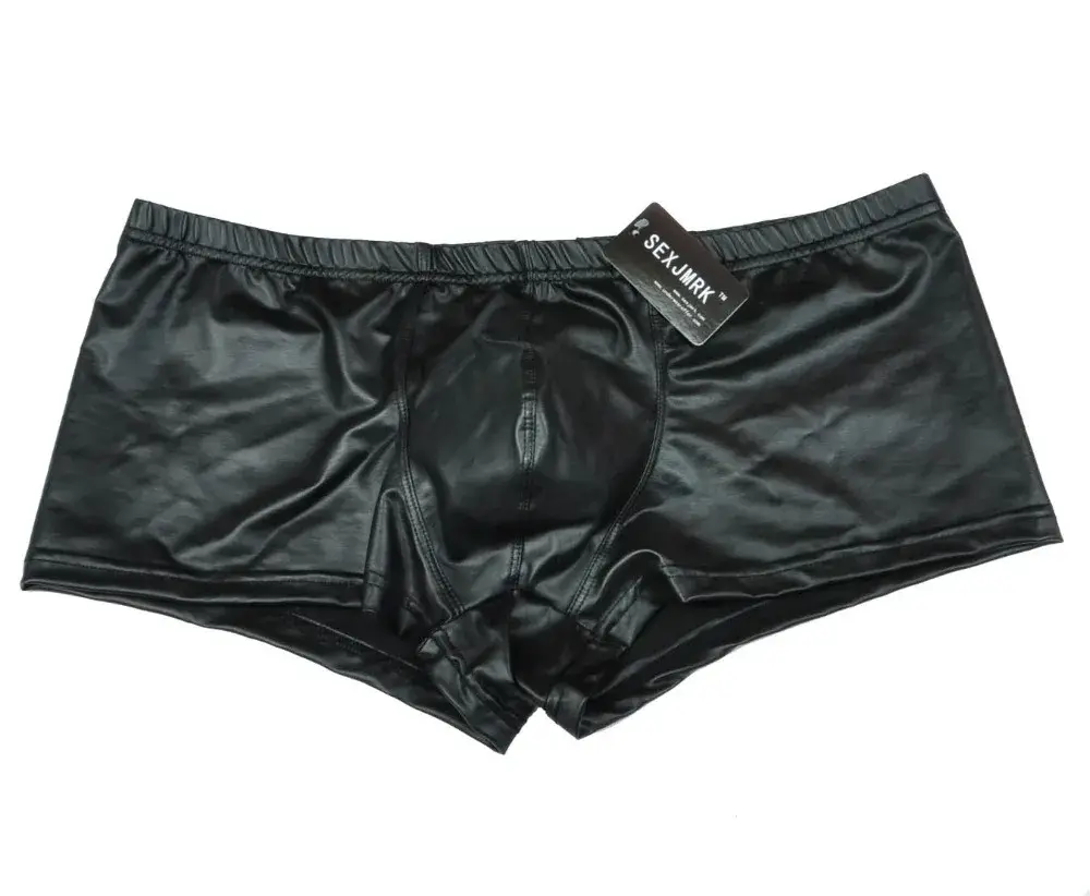 Men's Faux Leather Boxershorts Micro Trunks Underwear Stretchy Comfy Guys Short Pants Enhancing Pouch Breathable Shiny Silky — image 1