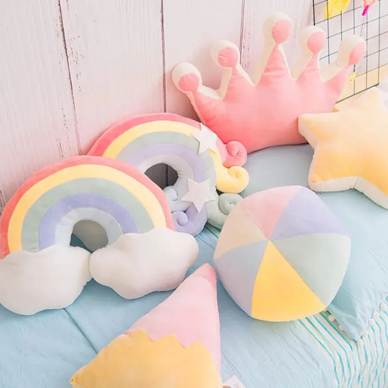 INS HOT Colore della caramella Nuvola Stella Peluche Cuscino Arcobaleno colorato Corona Cuscino Cuscino Divano Decorazione della casa Cuscino di tiro Giocattolo — image 4