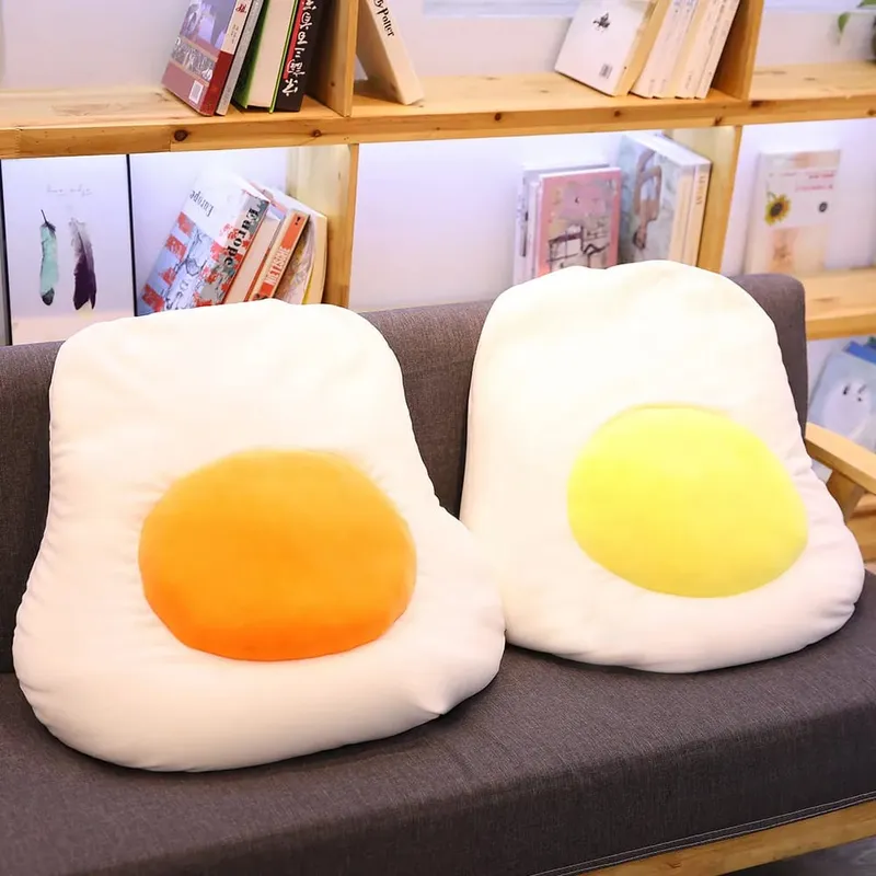 Oreiller en peluche d'œuf créatif, nourriture réaliste, lomelette, jouet en peluche, jaune, coussin, jouets pour enfants, décoration de canapé de maison — image 4