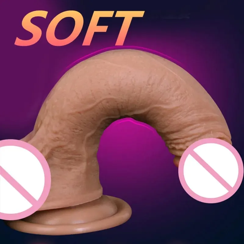 Dildo Silikon Super Lembut Dua Lapisan Dildo Realistik Dildo Zakar Tiruan Lelaki Pelancap Wanita Mainan Seks Dewasa untuk Wanita — image 3