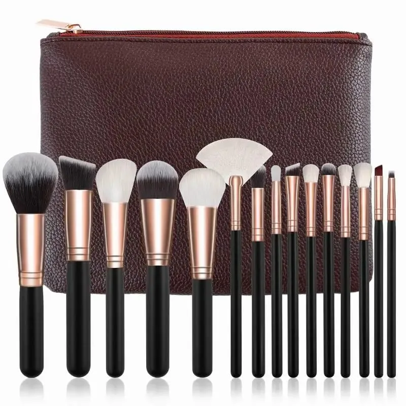 15 stk Professionelle make-up børster Sæt Makeup Power Brush Make Up Skønhedsværktøj Blødt syntetisk hår med læderetui — image 10