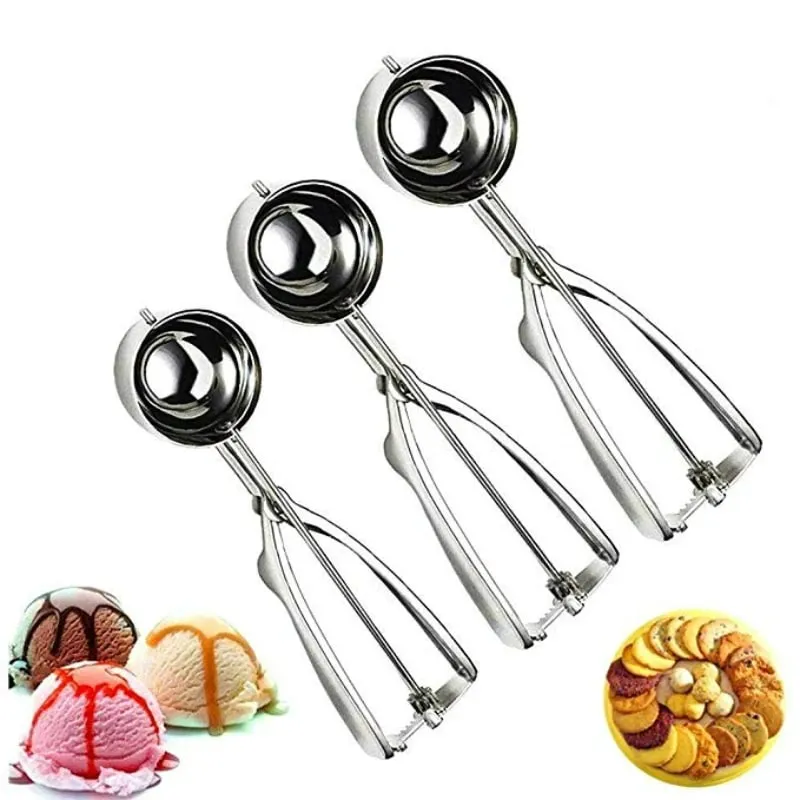 Isske Køkkenværktøj 3 Størrelse Rustfrit stål Fjederhåndtag Mos Kartoffel Vandmelon Kugle Scoop Hjem Køkkentilbehør — image 8