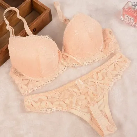 [Economico] Nuovo set reggiseno con ricamo in pizzo 2019 Set donna intimo push up taglie forti Set reggiseno e slip 32 34 36 38 Coppa ABC per donna