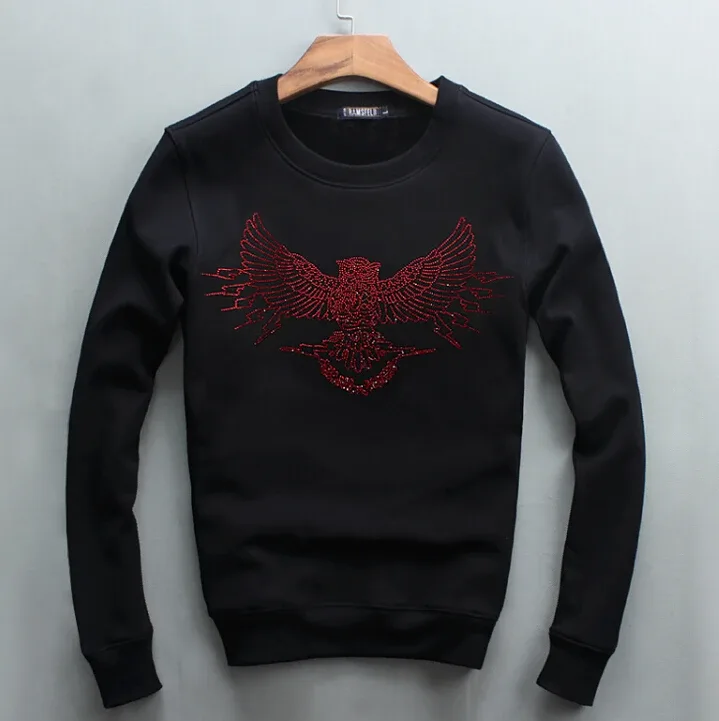 Men Hip Hop Pullover Sweatshirts Hoodies Diamond Design 2019 Winter Casual Plain Cotton Thick Sweatshirt — image 12