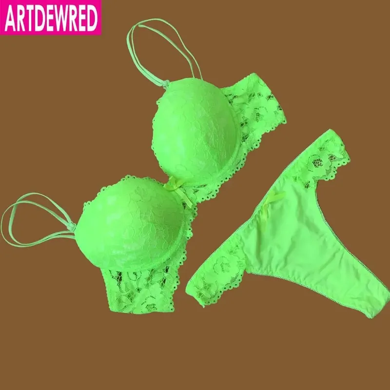 New Sexy Lace Embroidery Flowers Plus Size Double Shoulder Strap Bra Set Deep V-neck Women's Push up Underwear Sets