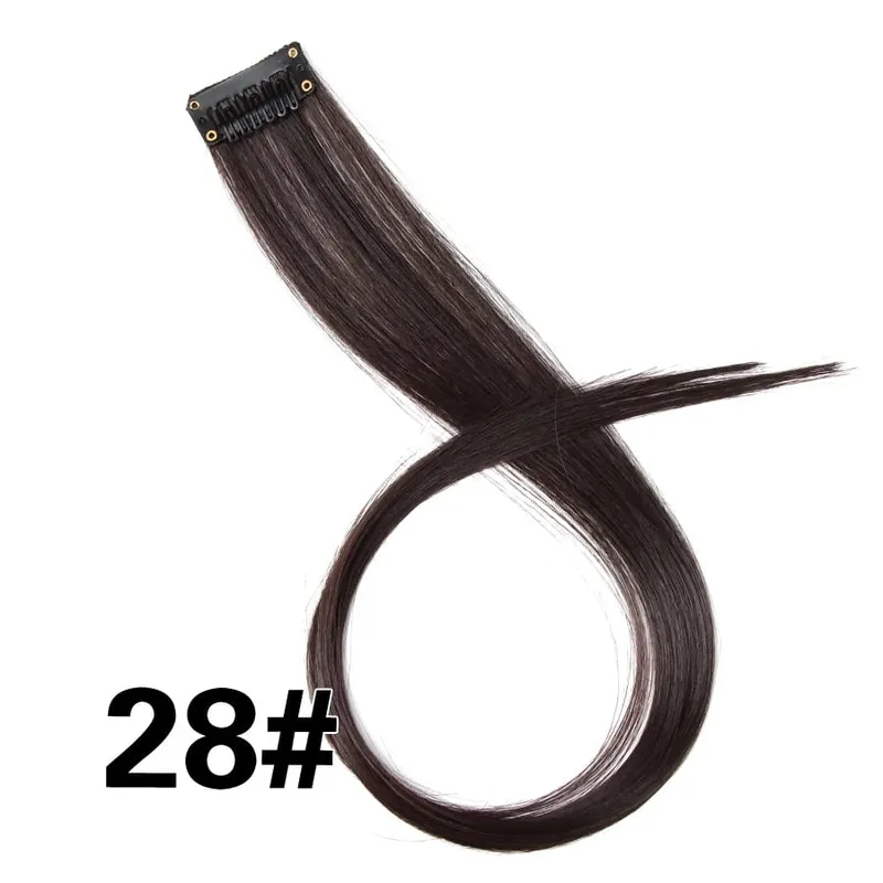 Leeons Synthetic Hair Extensions With Clips Heat Resistant Straight Hair Extensions Color Colored Black Hair Clip Womens 12G/Pcs — image 35