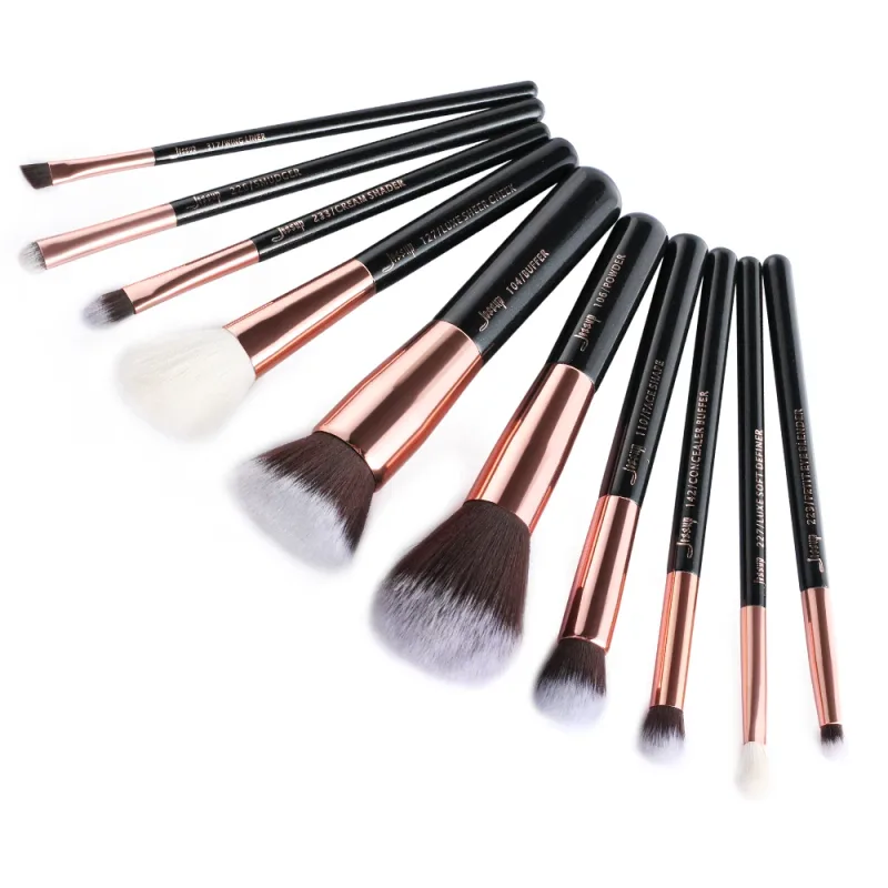 Pennelli Jessup 10 pezzi Pennelli per trucco Fondotinta naturale-sintetico in polvere Contorno Blush Ombretto Wing Liner Nero perla — image 6