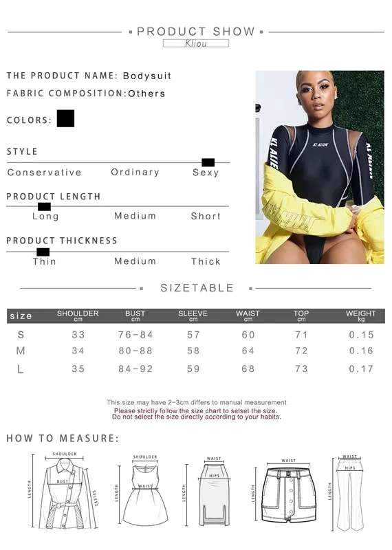 Kliou Kvinder Helærmede rullekrave-bodyer Mesh Patchwork Brevtryk Biker New Fashion Kvinde Workout Street Casual Rompers — image 8