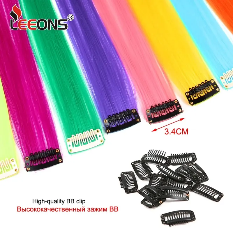 Leeons Synthetic Hair Extensions With Clips Heat Resistant Straight Hair Extensions Color Colored Black Hair Clip Womens 12G/Pcs — image 5
