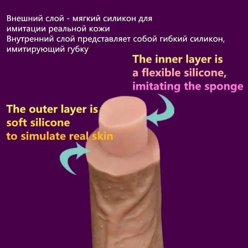 Dildo Silikon Super Lembut Dua Lapisan Dildo Realistik Dildo Zakar Tiruan Lelaki Pelancap Wanita Mainan Seks Dewasa untuk Wanita — image 4
