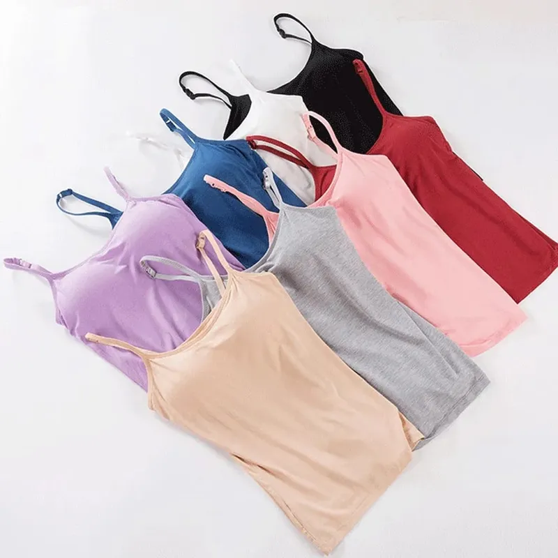 2020 Cho Nữ Xe Tăng Áo Dây Đeo Có Thể Điều Chỉnh Tích Hợp Cốc Đệm Không Dây Yếm Camis Áo Vest Nữ Nhà Cơ Bản Bể — image 9