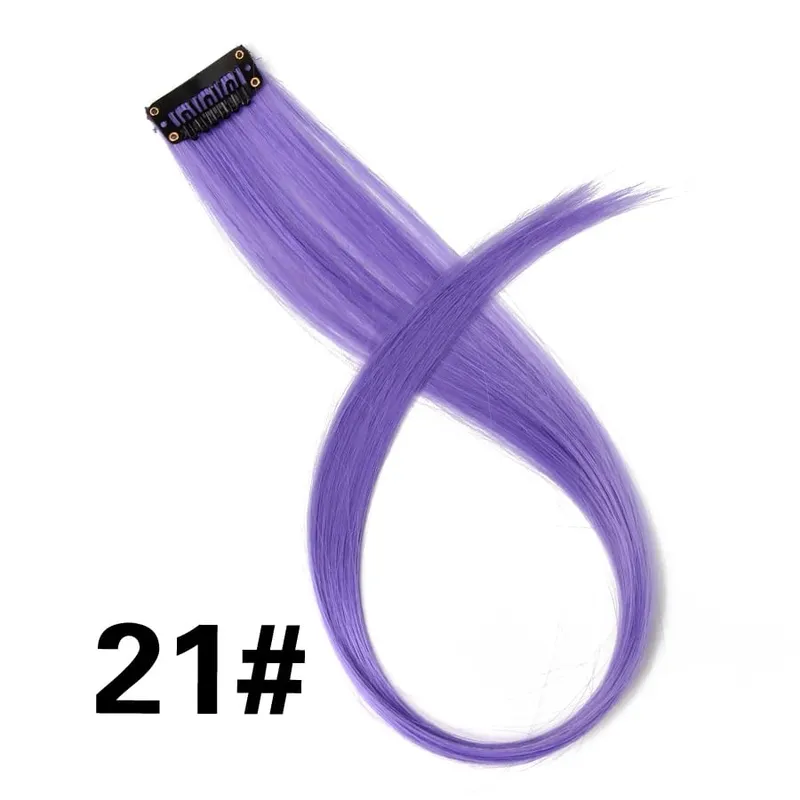 Leeons Synthetic Hair Extensions With Clips Heat Resistant Straight Hair Extensions Color Colored Black Hair Clip Womens 12G/Pcs — image 28