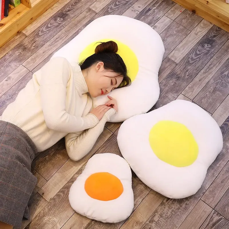 Oreiller en peluche d'œuf créatif, nourriture réaliste, lomelette, jouet en peluche, jaune, coussin, jouets pour enfants, décoration de canapé de maison — image 3