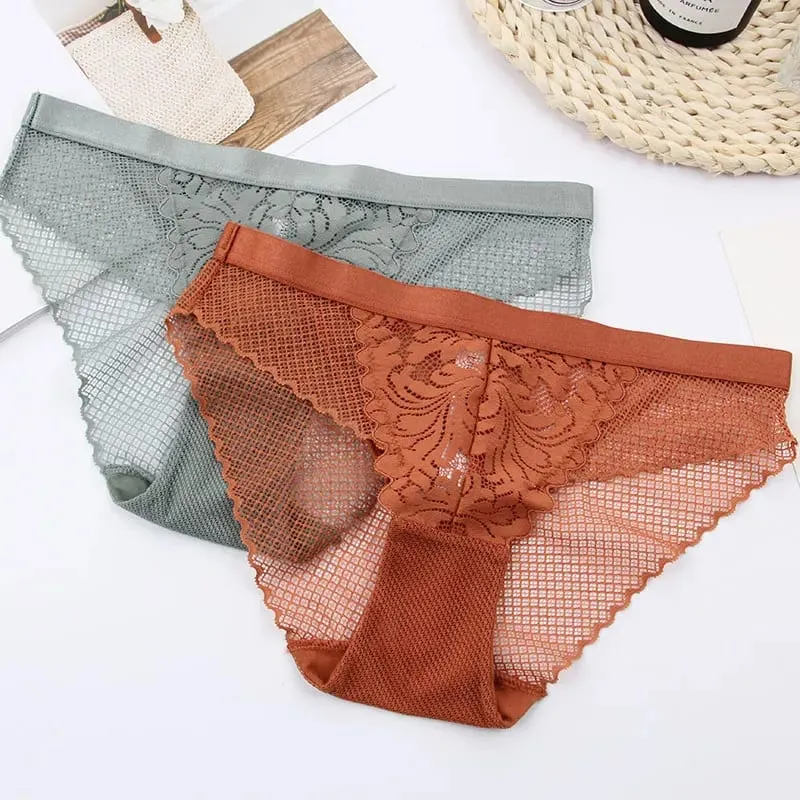 Trådløs bomuldskop med fuld blonder, behageligt dameundertøjssæt Soft-cup trekant bralette og gennemsigtige trusser bh lingeri — image 4