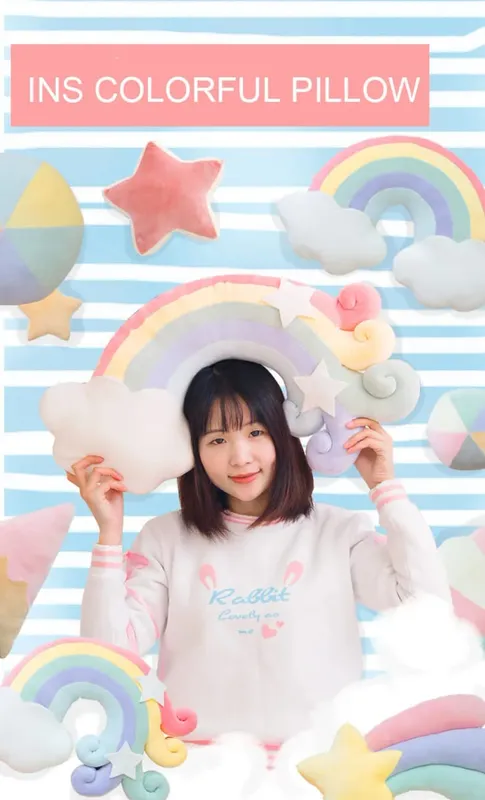INS HOT Candy Color Cloud Star Moon Bantal Plush Colorful Rainbow Crown Bantal Kusyen Sofa Dekorasi Rumah Mainan Bantal Bantal — image 8