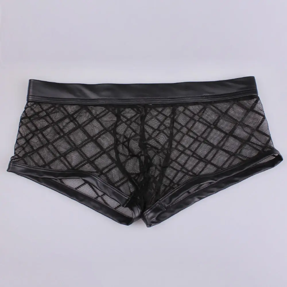 Sexy Breathable Thin Boxer Black Men Mesh Transparent See Through U-convex Underwear Lingerie Gay Wear Pants — image 2