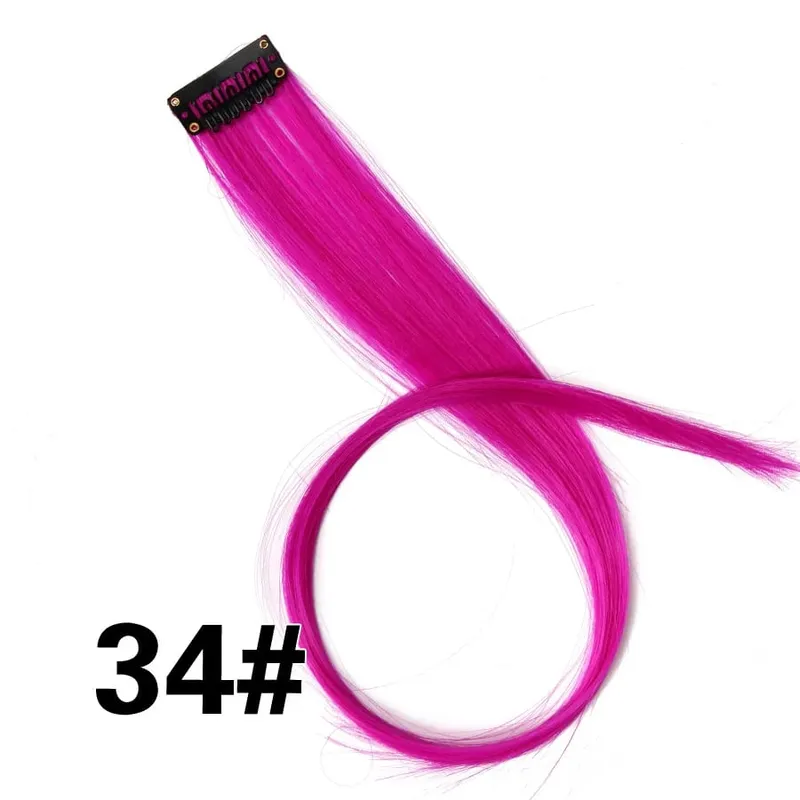Leeons Synthetic Hair Extensions With Clips Heat Resistant Straight Hair Extensions Color Colored Black Hair Clip Womens 12G/Pcs — image 42