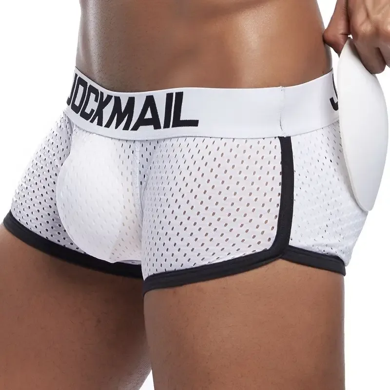 Intimo da uomo sexy Boxer da uomo imbottito migliorativo Parte anteriore e inferiore rimovibile Intimo gay in rete traspirante Primavera estate