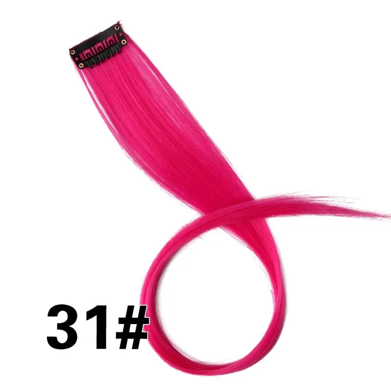 Leeons Synthetic Hair Extensions With Clips Heat Resistant Straight Hair Extensions Color Colored Black Hair Clip Womens 12G/Pcs — image 38