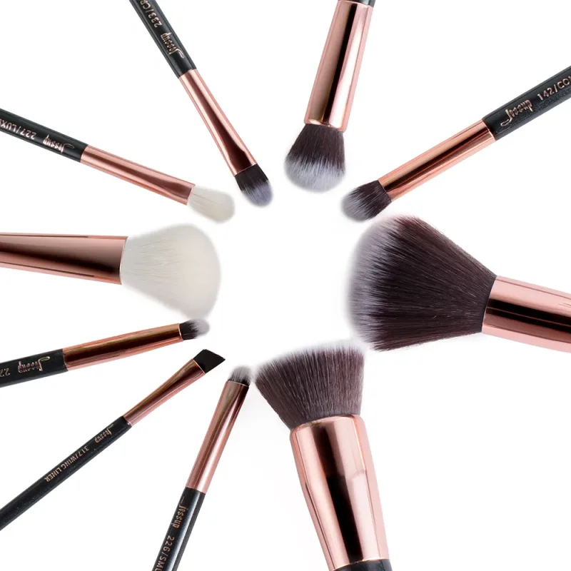 Pennelli Jessup 10 pezzi Pennelli per trucco Fondotinta naturale-sintetico in polvere Contorno Blush Ombretto Wing Liner Nero perla — image 5
