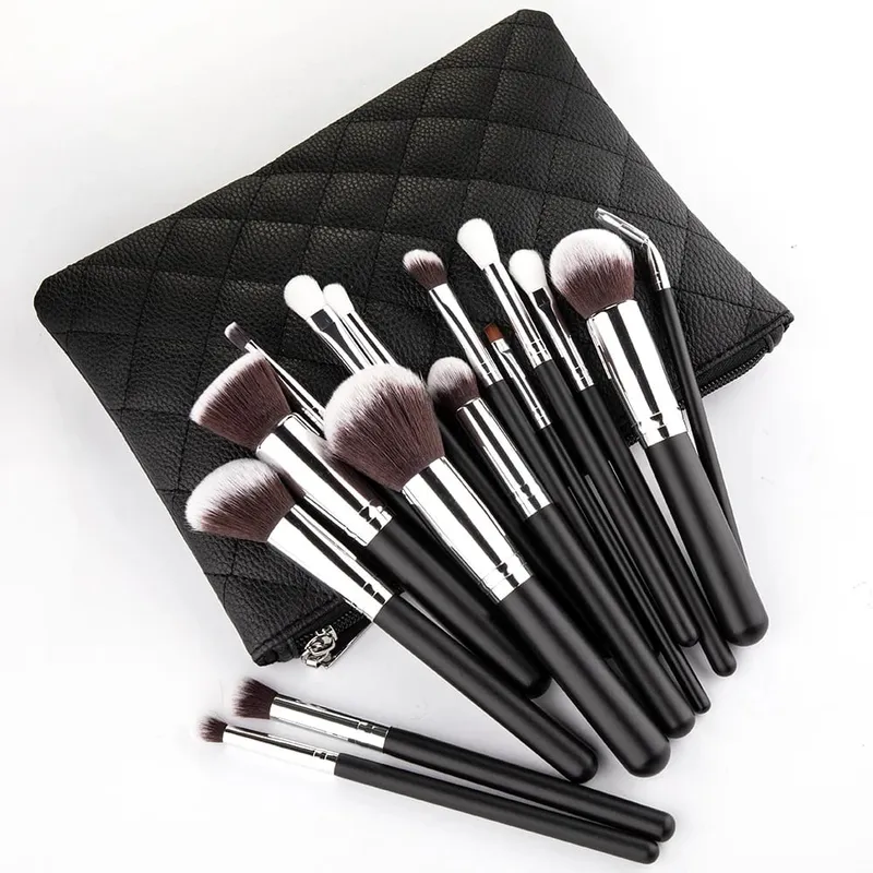 15 stk Professionelle make-up børster Sæt Makeup Power Brush Make Up Skønhedsværktøj Blødt syntetisk hår med læderetui — image 6