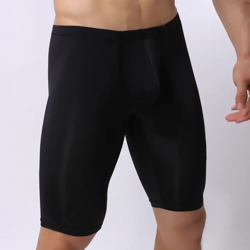 Intimo da uomo ultrasottile Boxer da uomo trasparente Sculpting Mezza lunghezza Solid U Convex Pouch Boxer Intimo lungo da uomo — image 2