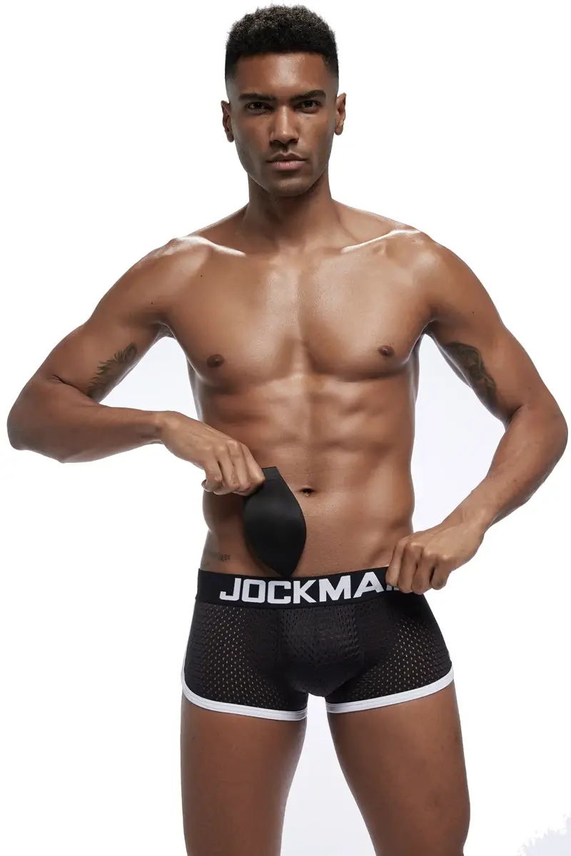 Intimo da uomo sexy Boxer da uomo imbottito migliorativo Parte anteriore e inferiore rimovibile Intimo gay in rete traspirante Primavera estate — image 1