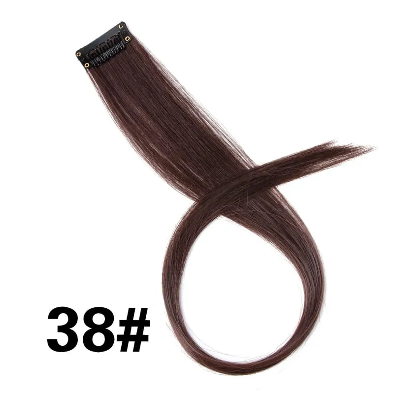 Leeons Synthetic Hair Extensions With Clips Heat Resistant Straight Hair Extensions Color Colored Black Hair Clip Womens 12G/Pcs — image 46