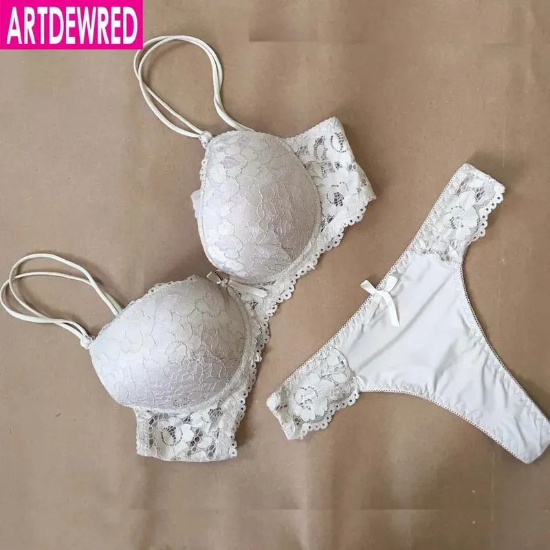New Sexy Lace Embroidery Flowers Plus Size Double Shoulder Strap Bra Set Deep V-neck Women's Push up Underwear Sets