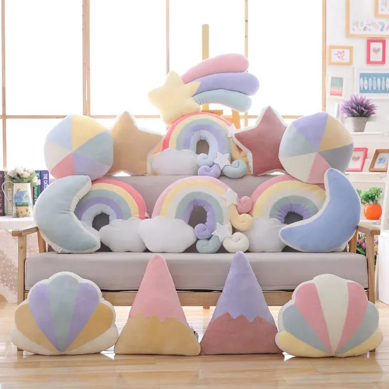 INS HOT Candy Color Cloud Star Moon Bantal Plush Colorful Rainbow Crown Bantal Kusyen Sofa Dekorasi Rumah Mainan Bantal Bantal — image 6