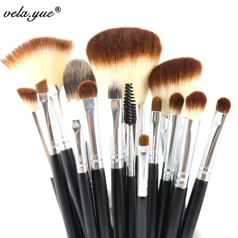 Set Berus Mekap 15pcs Berus Kipas Serbuk Bedak Pemerah Pipi Bronzer Pembayang Mata Pelapik Alis Lip Gloss Alat Campuran Serlahkan Kontur — image 2