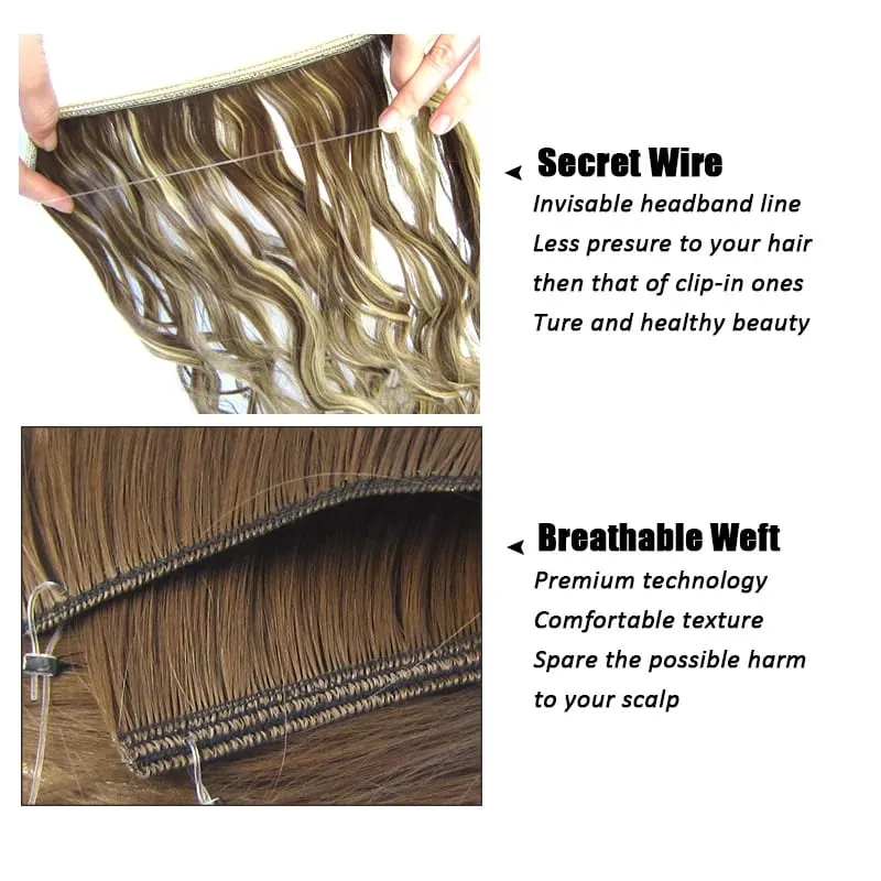 Jeedou ที่มองไม่เห็น Hair Extension Multi สี Ombre ลวด One Piece ตรงหยักสังเคราะห์ทนความร้อน Hairpiece สำหรับผู้หญิง — image 6