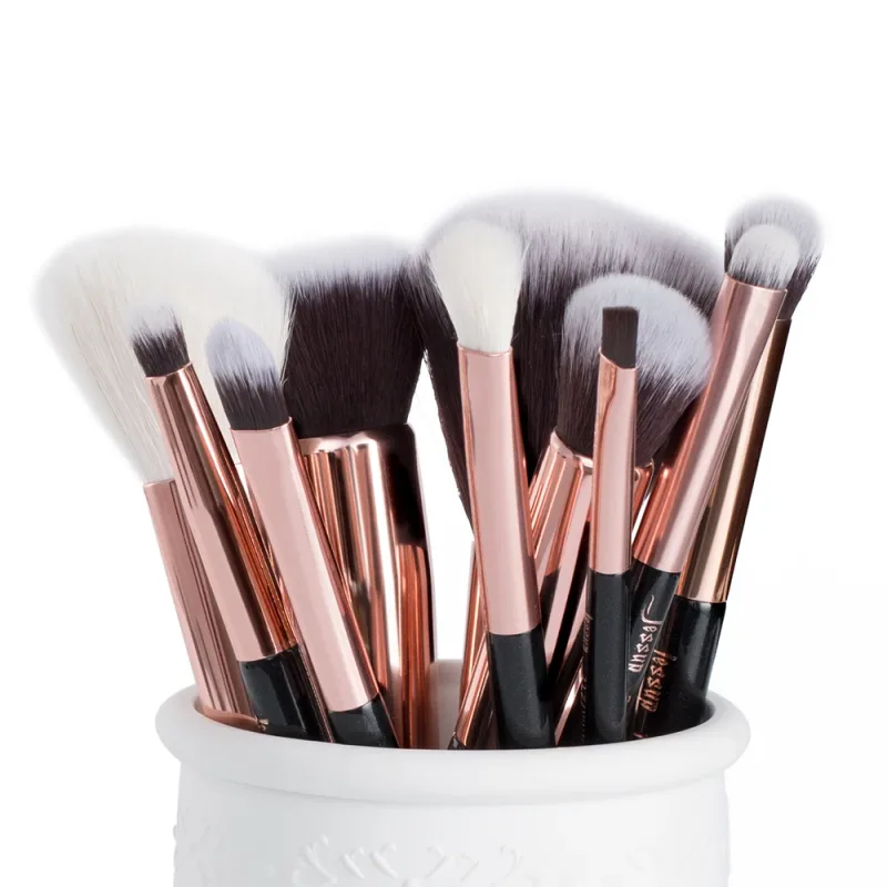 Pennelli Jessup 10 pezzi Pennelli per trucco Fondotinta naturale-sintetico in polvere Contorno Blush Ombretto Wing Liner Nero perla — image 4