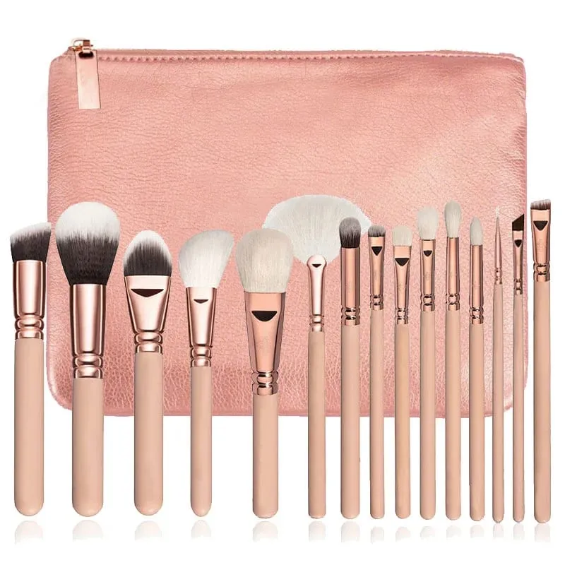 15 stk Professionelle make-up børster Sæt Makeup Power Brush Make Up Skønhedsværktøj Blødt syntetisk hår med læderetui — image 8