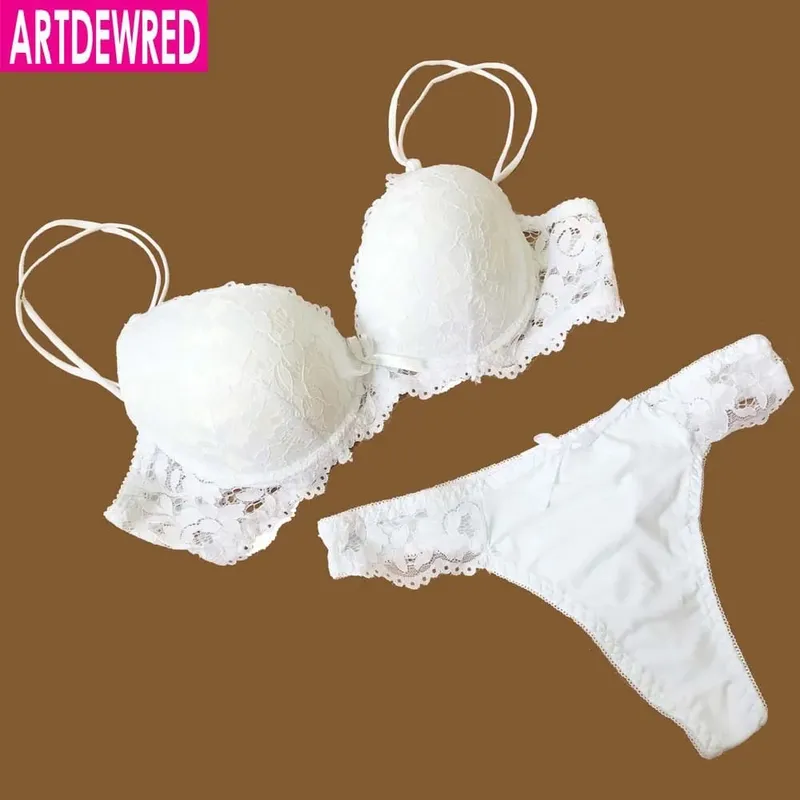 New Sexy Lace Embroidery Flowers Plus Size Double Shoulder Strap Bra Set Deep V-neck Women's Push up Underwear Sets