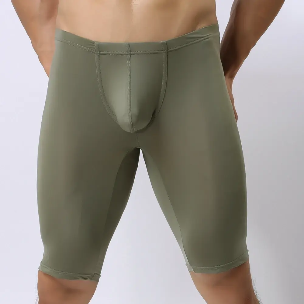 Intimo da uomo ultrasottile Boxer da uomo trasparente Sculpting Mezza lunghezza Solid U Convex Pouch Boxer Intimo lungo da uomo — image 6