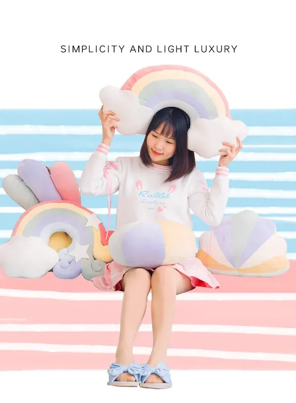 INS HOT Candy Color Cloud Star Moon Bantal Plush Colorful Rainbow Crown Bantal Kusyen Sofa Dekorasi Rumah Mainan Bantal Bantal — image 9
