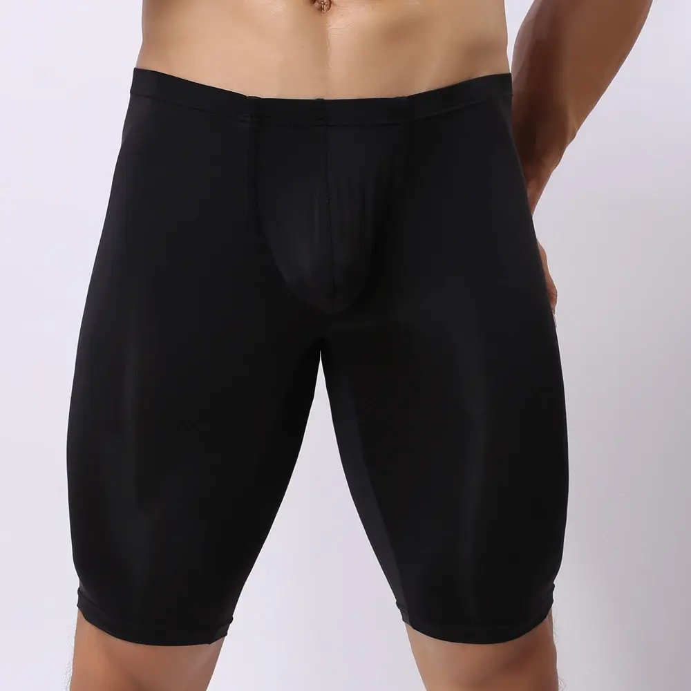Intimo da uomo ultrasottile Boxer da uomo trasparente Sculpting Mezza lunghezza Solid U Convex Pouch Boxer Intimo lungo da uomo — image 1
