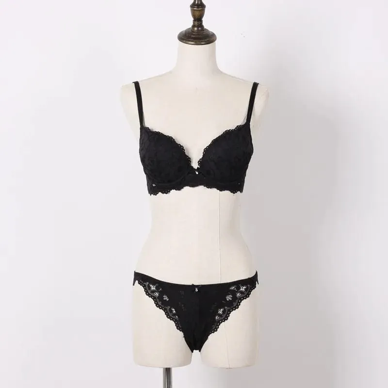 Push Up Bra Set Embroidery Lace Bra and Panties Set Thick Cup U Backless Everyday Lingerie Underwear Women Brassieres — image 3