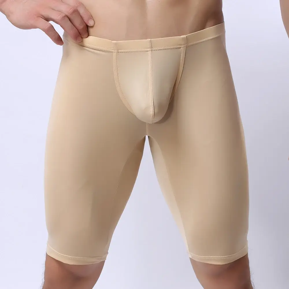 Intimo da uomo ultrasottile Boxer da uomo trasparente Sculpting Mezza lunghezza Solid U Convex Pouch Boxer Intimo lungo da uomo — image 8