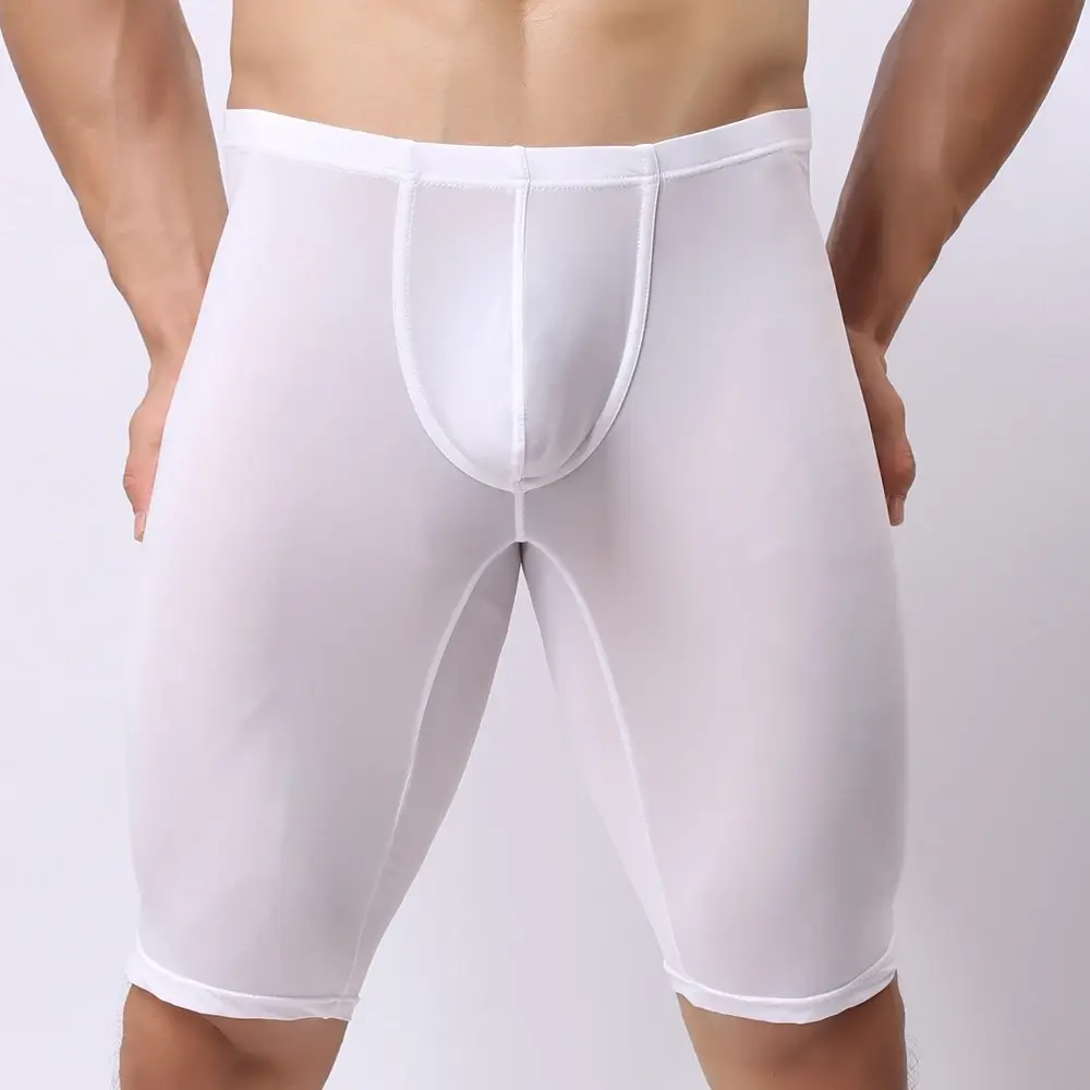Intimo da uomo ultrasottile Boxer da uomo trasparente Sculpting Mezza lunghezza Solid U Convex Pouch Boxer Intimo lungo da uomo — image 7