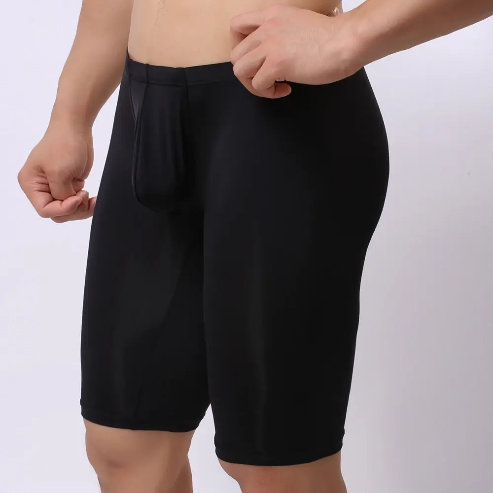Intimo da uomo ultrasottile Boxer da uomo trasparente Sculpting Mezza lunghezza Solid U Convex Pouch Boxer Intimo lungo da uomo — image 4