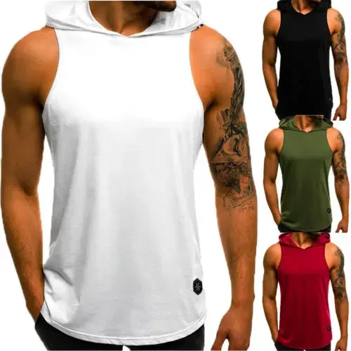 New Arrival męska bluza bez rękawów, gładka, solidna, bluza fitness, bluza bez rękawów — image 4