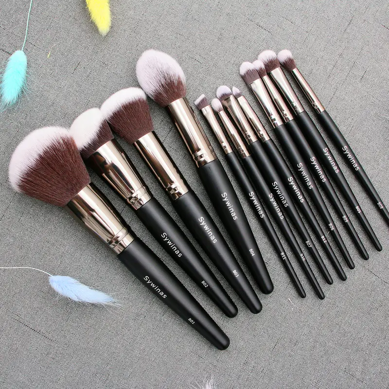 Sywinas ชุดแปรงแต่งหน้าสีดำ 12 ชิ้นคุณภาพสูงสังเคราะห์ผม Foundation Contour อายแชโดว์ Make Up Brush Set — image 1