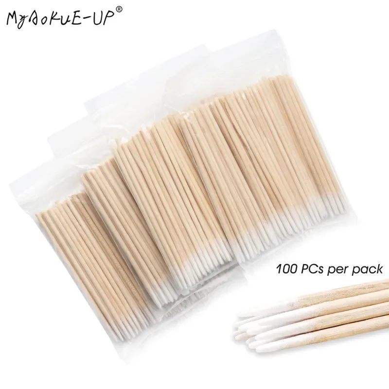 100 pcs Disposable ขนาดเล็กผ้าฝ้าย Swab Lint ฟรี Micro แปรงไม้ Cotton Buds Swabs Eyelash Extension กาวถอดเครื่องมือ — image 3