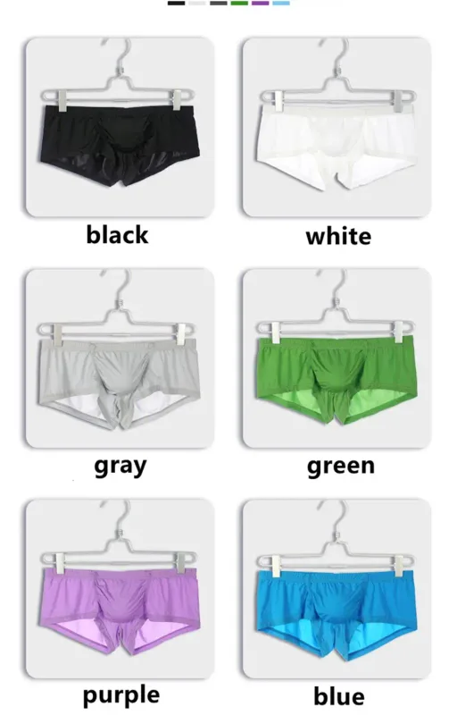 Biancheria intima da uomo sexy Boxer Solido sottile Mutandine di seta di ghiaccio Uomo Traspirante Vita bassa U Custodia convessa Mutande Uomo Cueca Calzoncillo — image 25