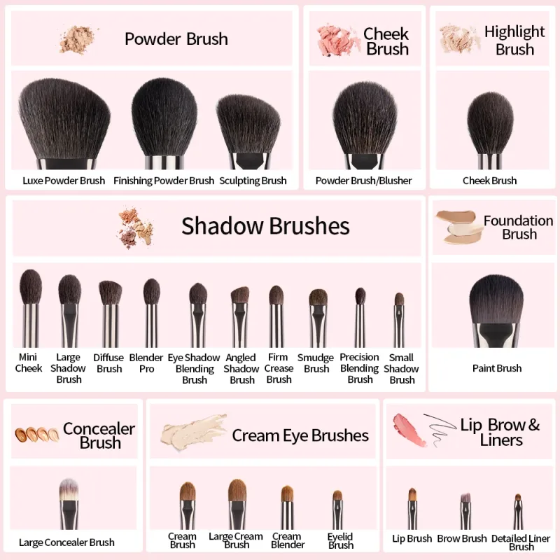 Set di pennelli per trucco OVW Strumenti professionali Capelli di capra in polvere Fard Ombretto Fondotinta Cosmetico per il trucco