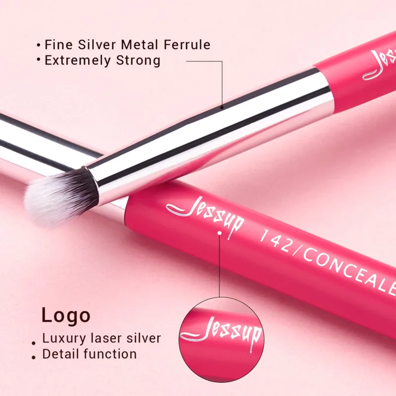 Jessup Make-up-Pinsel-Set, 15-teilig, professioneller Make-up-Pinsel, Eyeliner, Shader, natürlich-synthetisch, Rose-Karmin/Silber — image 5